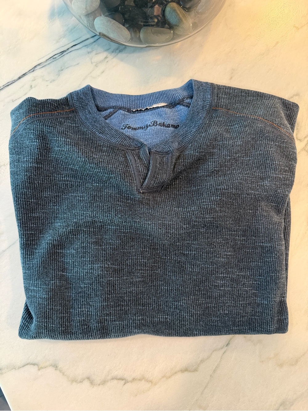 Tommy Bahama Men's Heathered Blue Crewneck Waffle-Knit Sweater